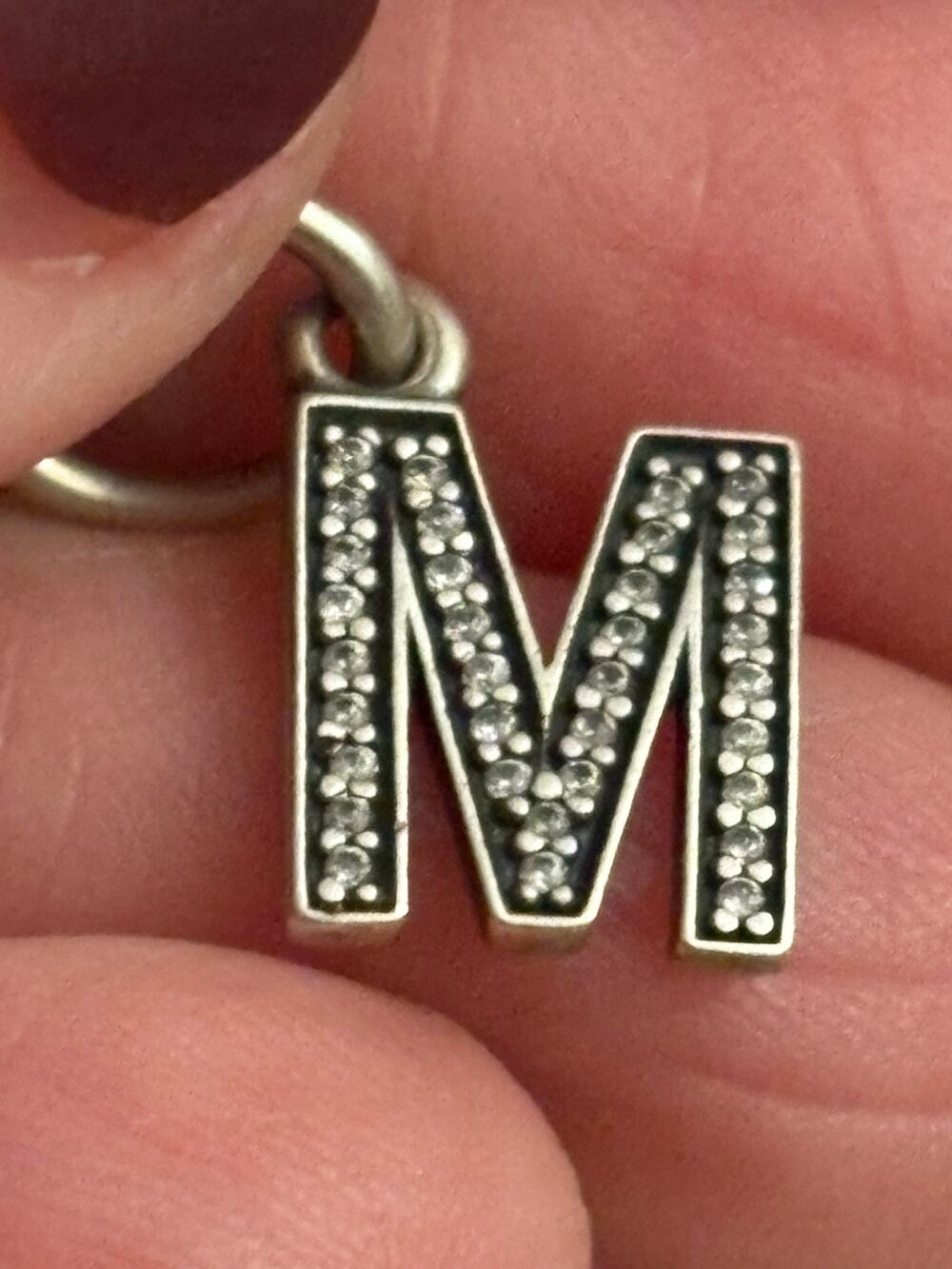 Pandora ALE 925 Sterling Silver M Initial Charm or Pendant Pave CZ